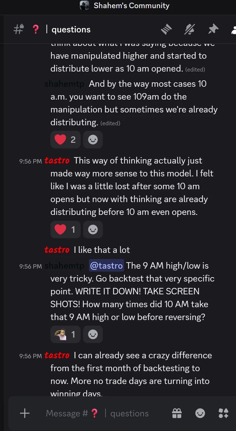 Conversation in the Itqan Trading Discord