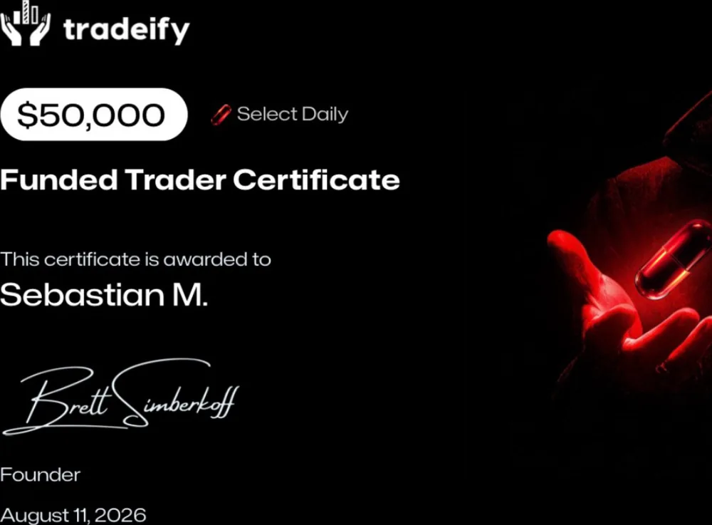 Tradeify $50,000 funded trader certificate
