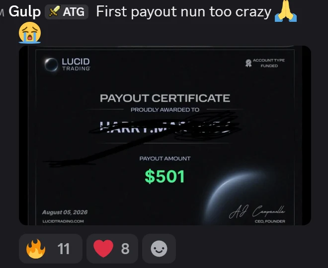 Lucid Trading payout certificate, $501